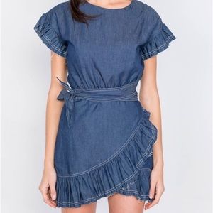 TA Dark Denim Raw Frill Wrap Causal Dress